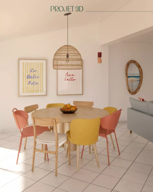 🌟 Projet Mr et Mme C 🌟Une palette de couleurs joyeuses pour l'espace repas, jaune soleil, rose corail et touches de bleu viennent réveiller le blanc lumineux de cette pièce à vivre.
Les chaises dépareillées, la table ronde en bois et la suspension en rotin créent une atmosphère conviviale et décontractée. ☀️😍Les affiches "La Dolce Vita" & "Ciao Bello" donnent le ton : ici, on ralentit, on savoure, on profite 🏖.🍹 Le coin parfait pour des repas ensoleillés, des apéros prolongés et des souvenirs à créer en famille ou entre amis.Merci encore à mes clients de m'avoir confié la décoration de leur maison secondaire, et bonne nouvelle, elle sera bientôt disponible à la location saisonnière 🏖👉Besoin d’un projet en aménagement et d’intérieur ?
📲Contactez moi au 0682715058
📩contact@vanessa3decoratrice.fr
__________________________________#MaisonDeVacances #DécoEstivale #EspritRiviera #IntérieurSoleil #HomeTour #DécorationMaison #AmbianceVacances #LaDolceVita #SlowLife #DécoColorée #decoratriceangers
